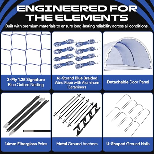 Portable 22ft x 12ft x 8ft Baseball & Softball Batting Cage with Netting & Pitching Hole
