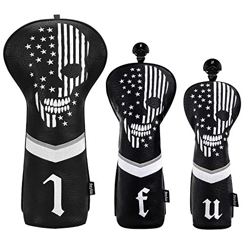 Skeleton Golf Head Covers Set - Black Synthetic Leather, Fairway Cover