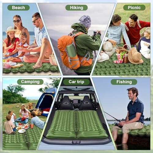 Green 4-Inch Thick Camping Sleeping Pad with Built-in Pillow & Foot Pump