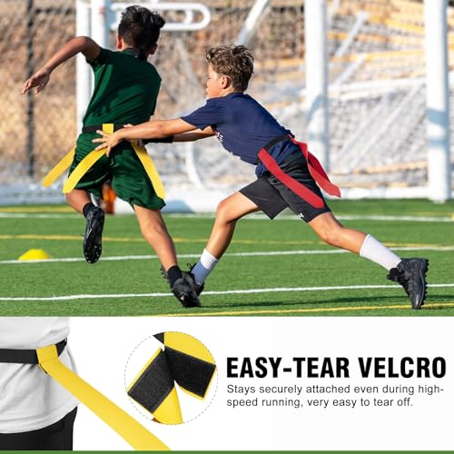 Flag Football Set for 14/20 Players - Adjustable Belts, Cones, Football, Pump, Bag - Youth & Adult Training Kit - Red Yellow Black Pump