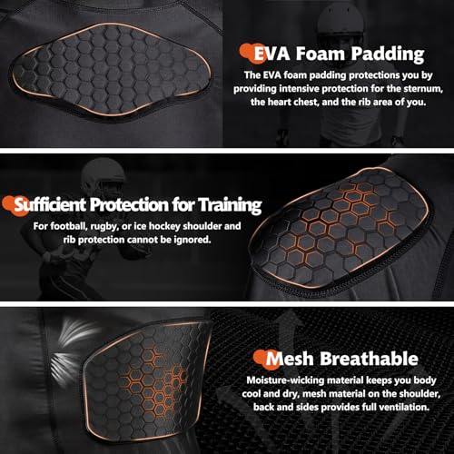 Men's Padded Chest Protector Shirt for Football & Contact Sports - Black, X-Large