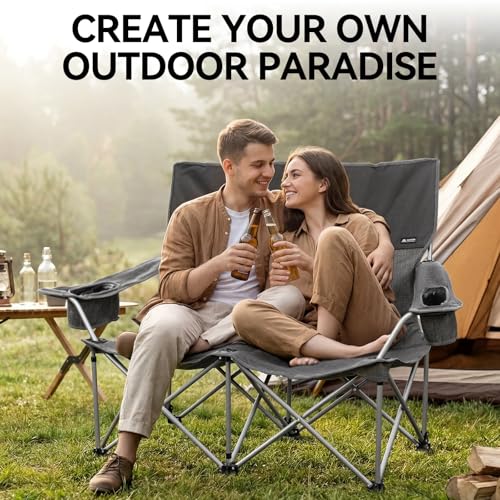 Huskfirm Grey High Back Double Camping Chair, Lightweight Outdoor Loveseat