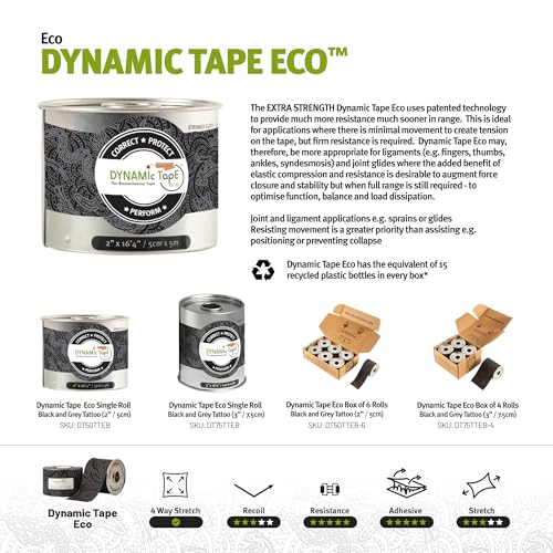 Dynamic Tape Eco Biomechanical Tape 4-Way Stretch 2 Inch Roll - Black/Grey, 1 Pack