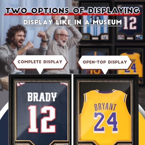 Black Jersey Display Case with UV Protection for Sports Jerseys - Large Acrylic Shadow Box, Wall Mount, JupDec