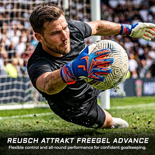 Soccer Goalie Gloves - Reusch Attrakt Freegel Advance, Durable & Flexible, Size 7