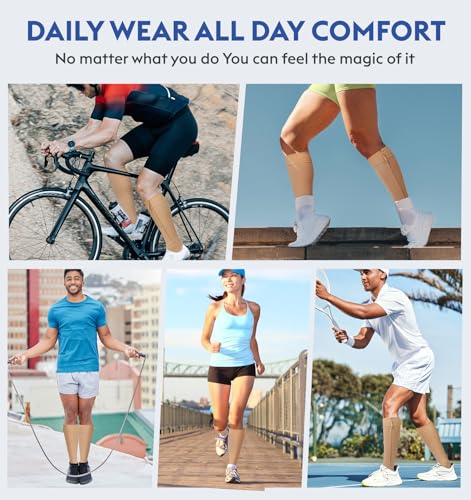 Unisex Compression Socks with Zipper - Open Toe, Medium / Beige, 20-30 mmHg