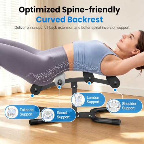 DERACY Black Mini Inversion Table with Rollers - Back Extension Machine for Spinal Decompression