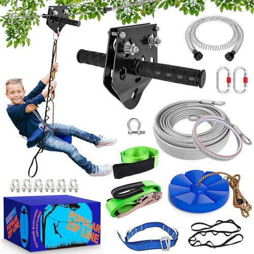 X XBEN 200FT Zip Line Kit for Kids & Adults, Supports Up to 500Lbs Outdoor