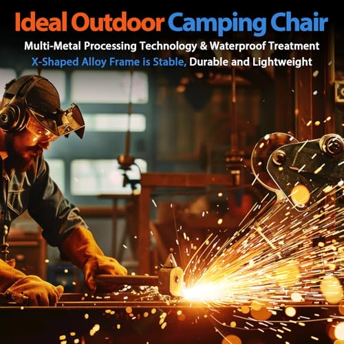 QUYUAN Heated Camping Chair Black & Blue with 20,000mAh Battery - Fully Padded, supports 500 lbs, 3 Heat Modes for Winter Outdoor Activities