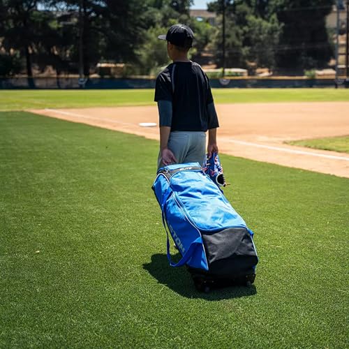 Wheeled Baseball Equipment Bag with Helmet & Bat Compartments - Black