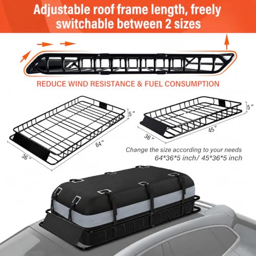 KAHLHAK Roof Cargo Basket 64" & Waterproof Bag 20 Cu Ft Roof Rack System