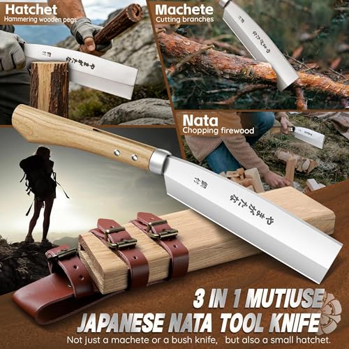 7.48 Inch Japanese Nata Knife - 3-in-1 Fixed Blade Outdoor Machete