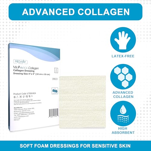 MedVance Collagen Wound Dressing Pads 4x4 Inch, Box of 5 - Bovine, Easy to Apply & Promote Healing