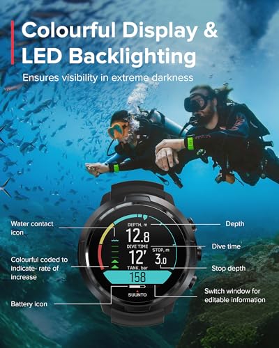 Suunto D5 Dive Computer with Color Display, 100m Waterproof, All Black
