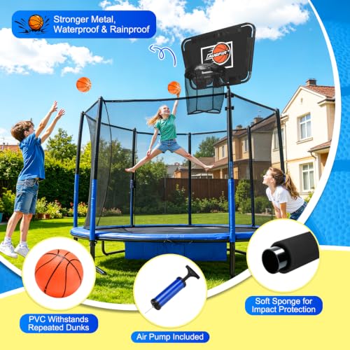 Black Metal Trampoline Basketball Hoop with Soft Balls & Pump - Durable & Safe