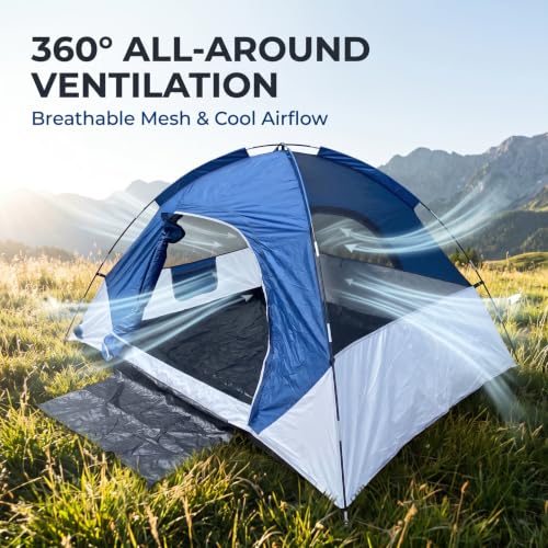 XL Blue 4-Person Waterproof Dome Camping Tent - Lightweight & Spacious