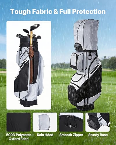 VEVOR Gray Golf Cart Bag with 14-Way Divider, Rain Hood & Storage Pockets