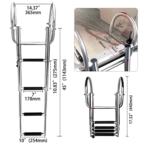 Silver 4-Step Pontoon Boat Ladder Stainless Steel Telescoping Rear Entry