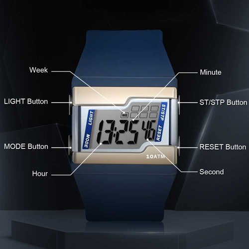 10 ATM Water Resistant Digital Wristwatch for Swimming and Diving with Multiple Functions of Lap Stopwatch, Alarm Clock, Calendar and Backlight