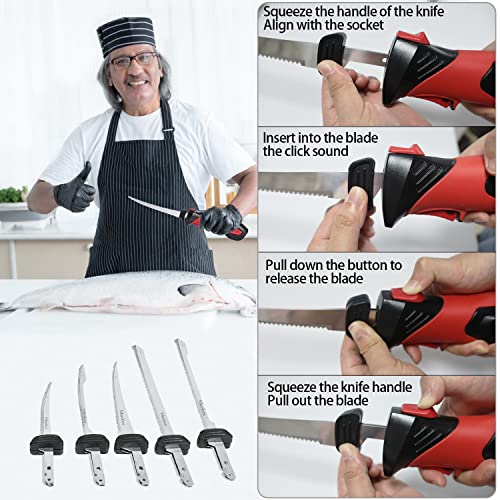 Premium Fish Fillet Knife Set with 5 Ti-Nitride Coated Blades & Storage Bag - Professional Fishing