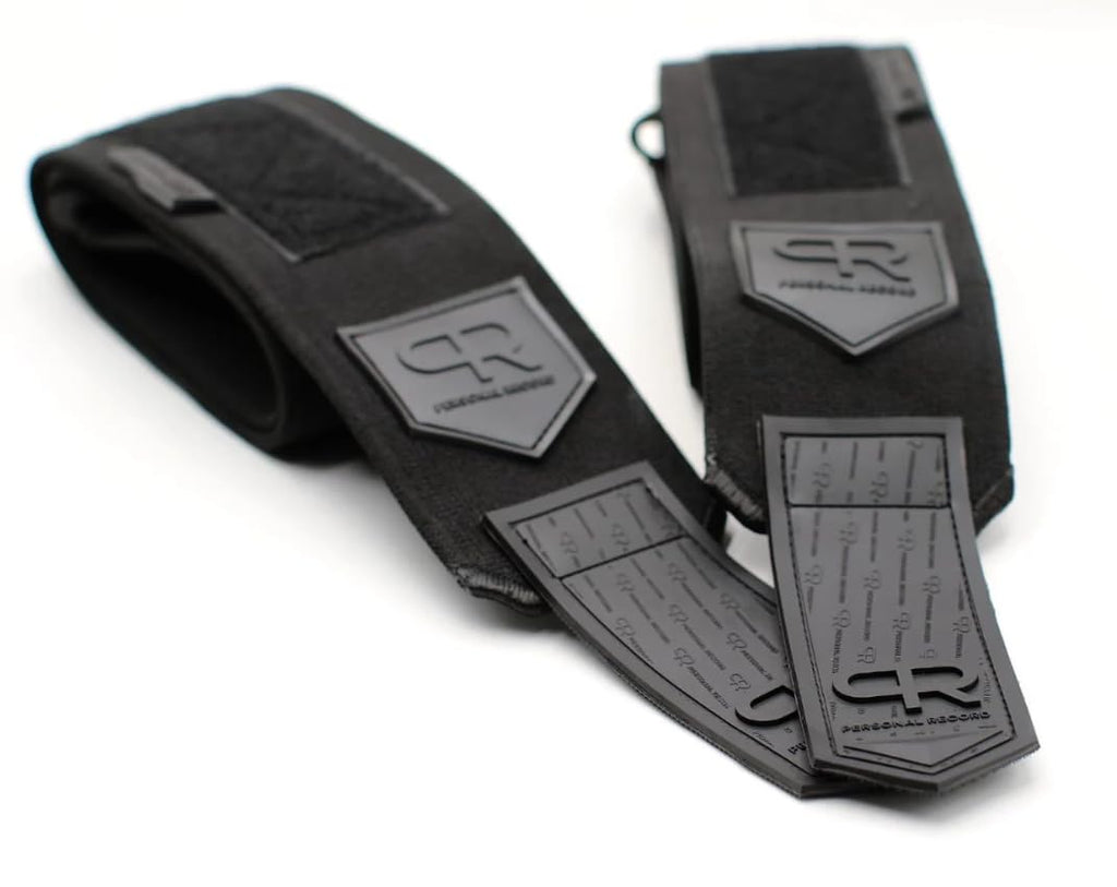 PR Personal Record Elbow Wraps for Weightlifting - Heavy Duty Construction, 25% More Elasticity, Reinforced Stitching, Extra Wide Fastener, Easy to Adjust, All Black