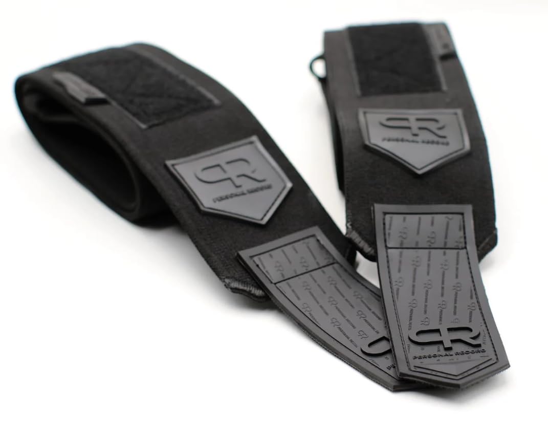 PR Personal Record Elbow Wraps for Weightlifting - Heavy Duty Construction, 25% More Elasticity, Reinforced Stitching, Extra Wide Fastener, Easy to Adjust, All Black