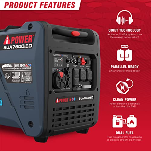 A-iPower 7600W Dual Fuel Inverter Generator with Electric Start, RV Ready