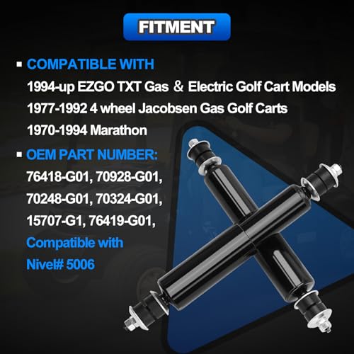 4 Pack Front and Rear Shock Absorbers for EZGO TXT Golf Carts 1994+ Replacement Set