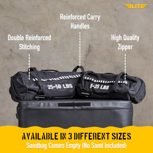 Elite Sports Unfilled Workout Sandbag - Black, 5-25, 25-50, 50-75 lbs - Versatile Strength Training Equipment