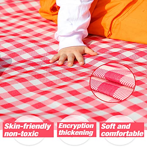 Large Waterproof Sand-Free Beach Blanket - Foldable Picnic Mat for 2-4 People, Classic Red Check 80x60in