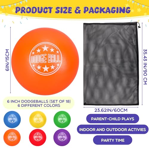 Jerify 6-Inch Soft Foam Dodgeball Set with 18 Balls in 6 Colors & Storage Bag