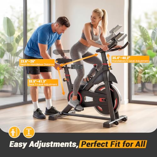 NEWBULIG Adjustable Home Exercise Bike with App Connectivity, Quiet Magnetic Resistance