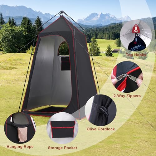 Castle Unicorn Black Camping Shower Tent with Privacy & Floor, 7.2 ft Portable Outdoor Shelter