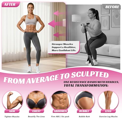 Pink Multifunction Pedal Resistance Band with Handle - 50LBS for Core & Full Body Workout