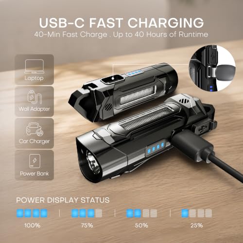 Black Rechargeable Keychain Flashlight with Magnetic Base - Compact & Multi-Function