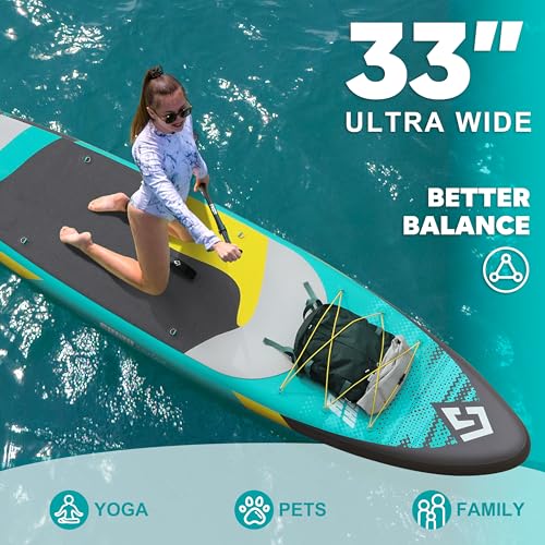 Starcity 11' x 33'' x 6'' Inflatable Paddle Board Green Black - Stable, Spacious, Easy to Operate for Family & Pet Use