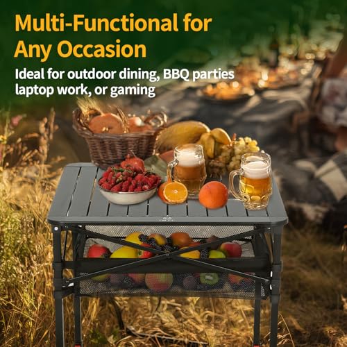 Nice C Large Aluminum Adjustable Camping Folding Table, 27 Inch
