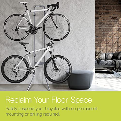 Delta Cycle Michelangelo 2 Bike Storage Rack Silver - Vertical Garage Bike Stand for Road MTB Hybrid Bikes