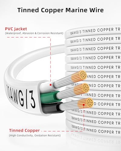 Marine Grade Tinned Copper Wire - 10 Gauge, 30ft - Waterproof Boat Wiring