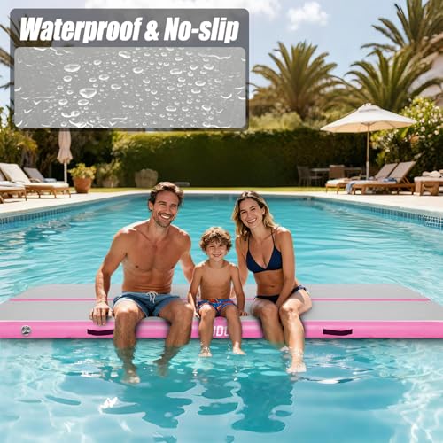 Pink Inflatable Gymnastics Air Mat 10ft x 3.3ft x 4in No Pump - Home & Training
