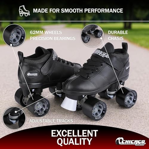 Black Chicago Skates Bullet Speed Roller Skates Men Women Adjustable Indoor Outdoor 11