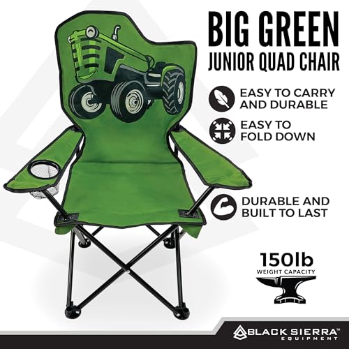 Kids Tractor Camping Chair - Big Green, Folding Outdoor Seat, 150 lb Capacity