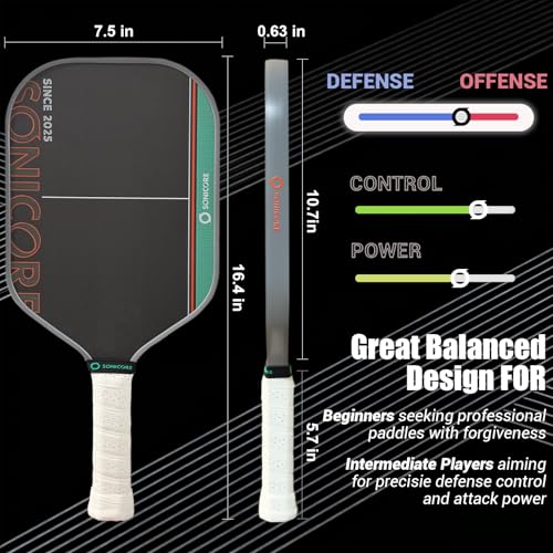 Sonicore Urban Mint Pickleball Paddle Set of 2 with 4 Balls & Bag - Beginner & Intermediate