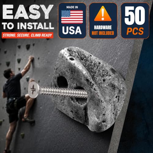 Rocky Mountain Climbing Gear 50 Large Screw-On Rock Holds - Natural Gray, Made in USA