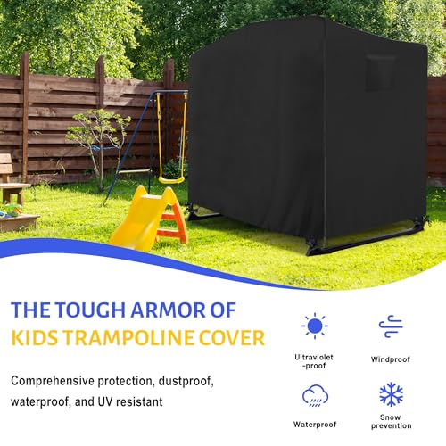 6FT Toddler Trampoline Cover Black, Waterproof UV-Resistant Fabric for Rectangle Kids Trampoline