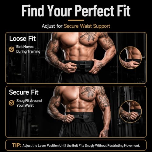 Heavy Duty Adjustable Leather Weightlifting Belt - Black, L (34-40in) | 10mm Thick 4-Inch Wide Support for Men & Women