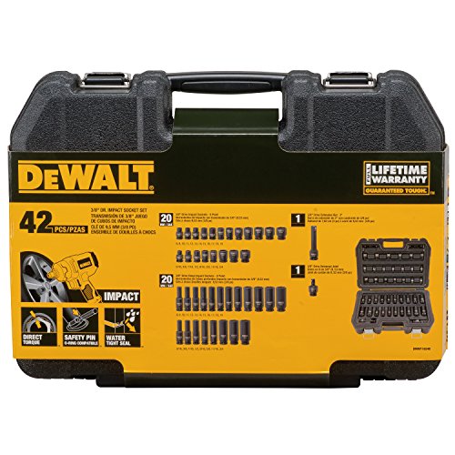 DEWALT 3/8-Inch Drive Impact Socket Set, 42-Piece Combination SAE/Metric with Laser Markings
