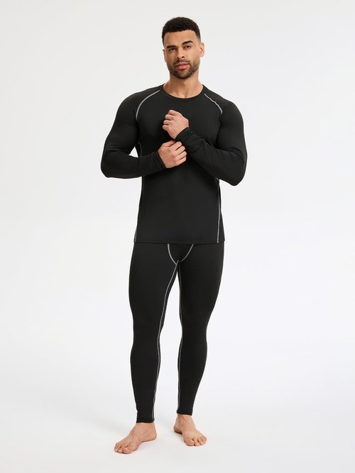 Celfaeree 2 Packs Compression Set Men Thermal Underwear for Men Long Johns for Mens Thermals Top and Bottom Set Black/Gray XL