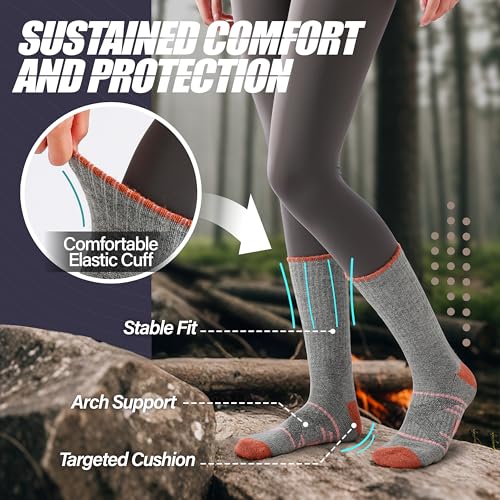 Antsang Merino Wool Hiking Socks - Crew Boot Work Socks for Men Women Large
