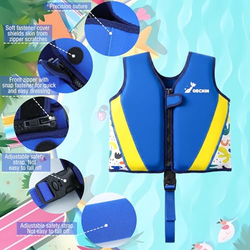Toddler Swim Vest with Removable Floatation Pads Navy Blue Small 2-3Y - Adjustable Safety Strap & Zip